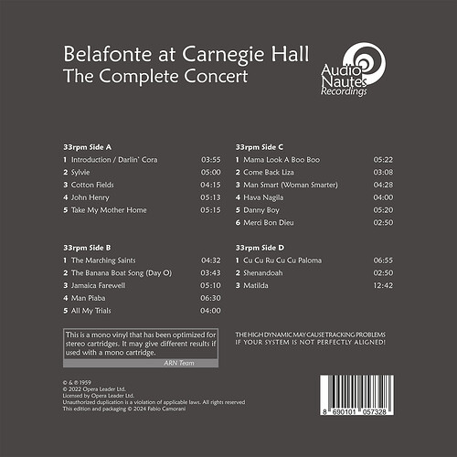 Harry Belafonte Belafonte At Carnegie Hall The Complete Concert One-Step Mono (2 LP)