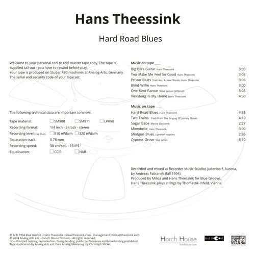 Hans Theessink Hard Road Blues Master Quality Reel To Reel Tape (1 Reel)