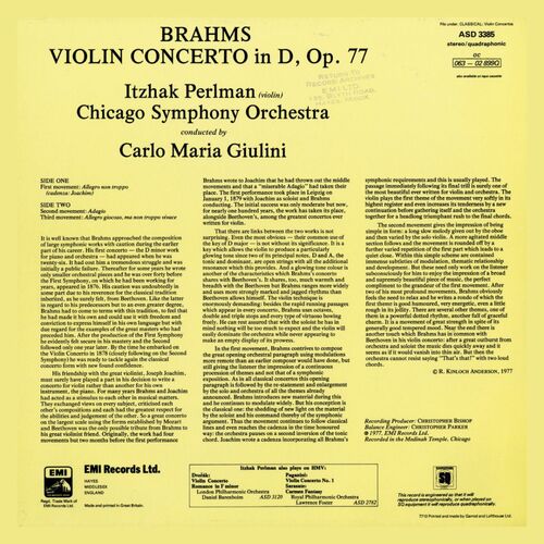 Itzhak Perlman, Carlo Maria Giulini & Chicago Symphony Orchestra Brahms: Violin Concerto Master Quality Reel To Reel Tape (1 Reel)