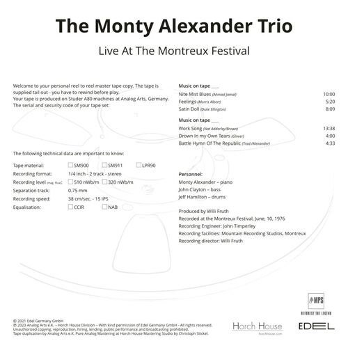 The Monty Alexander Trio Live! At The Montreux Festival Master Quality Reel To Reel Tape (1 Reel)